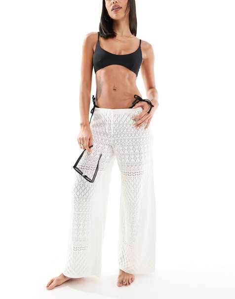 Hollister low rise crochet beach pants in white - view 1