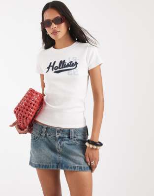 Hollister Low Rise Denim Micro Skirt In Blue