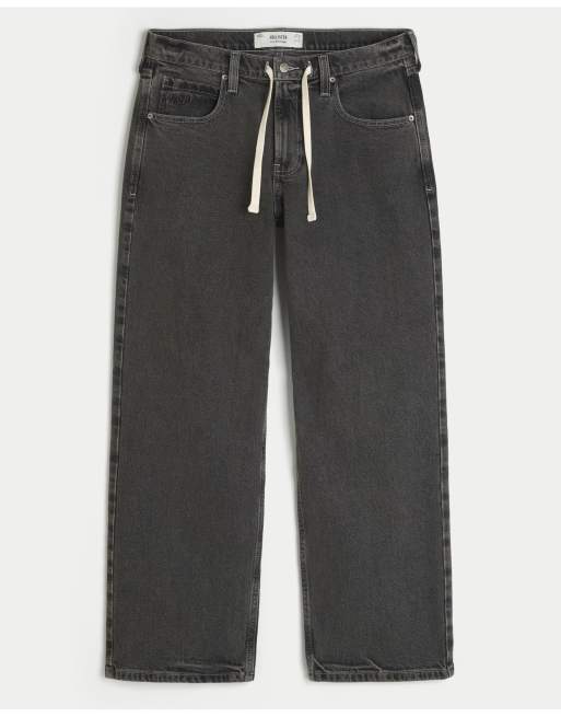 Hollister Low-rise drawstring waist baggy jeans in washed black