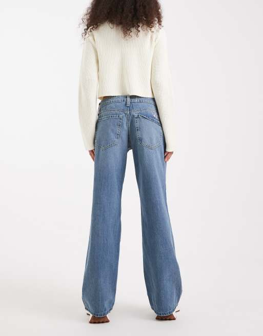 Hollister low rise embroidered baggy jeans in light blue wash, 2 of 5
