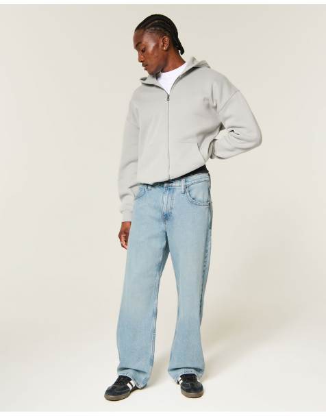 Hollister Low-rise embroidered baggy jeans in light - view 1