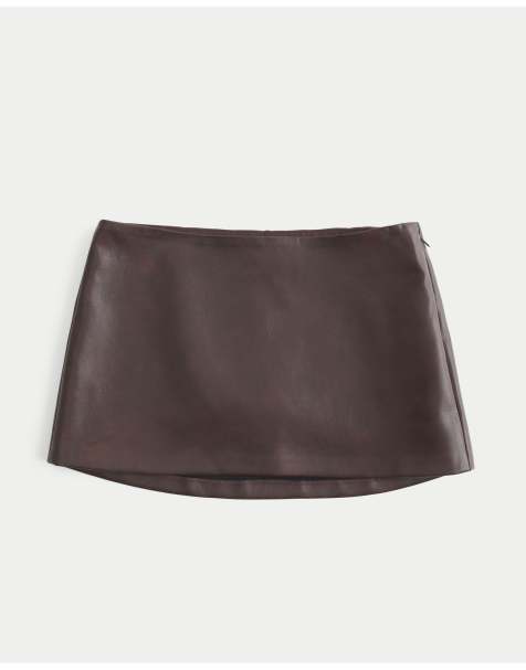 Hollister Low-rise faux leather a-line mini skort in brown - view 1