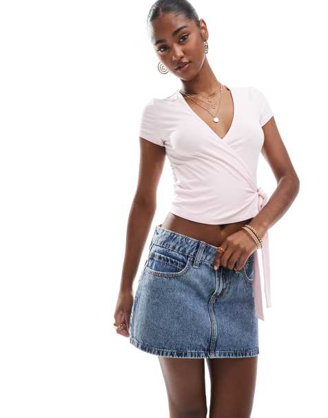 Hollister low rise five pocket denim mini skort in vintage light wash - view 1