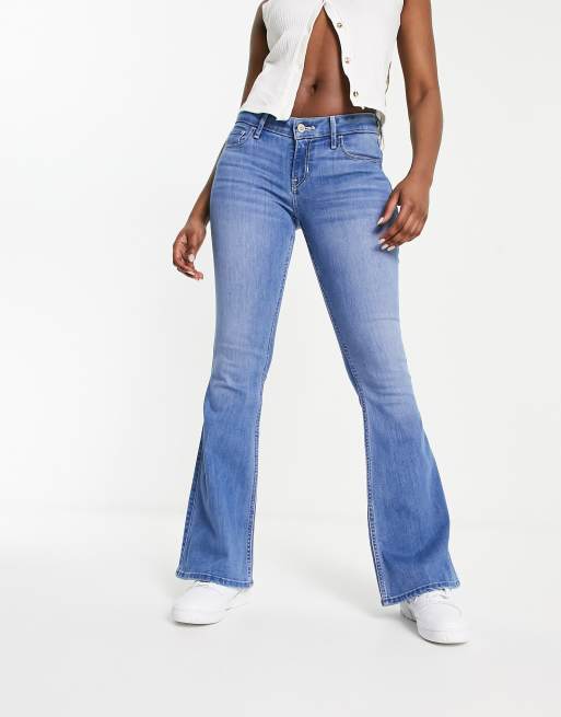 Hollister low rise flared jean in mid blue