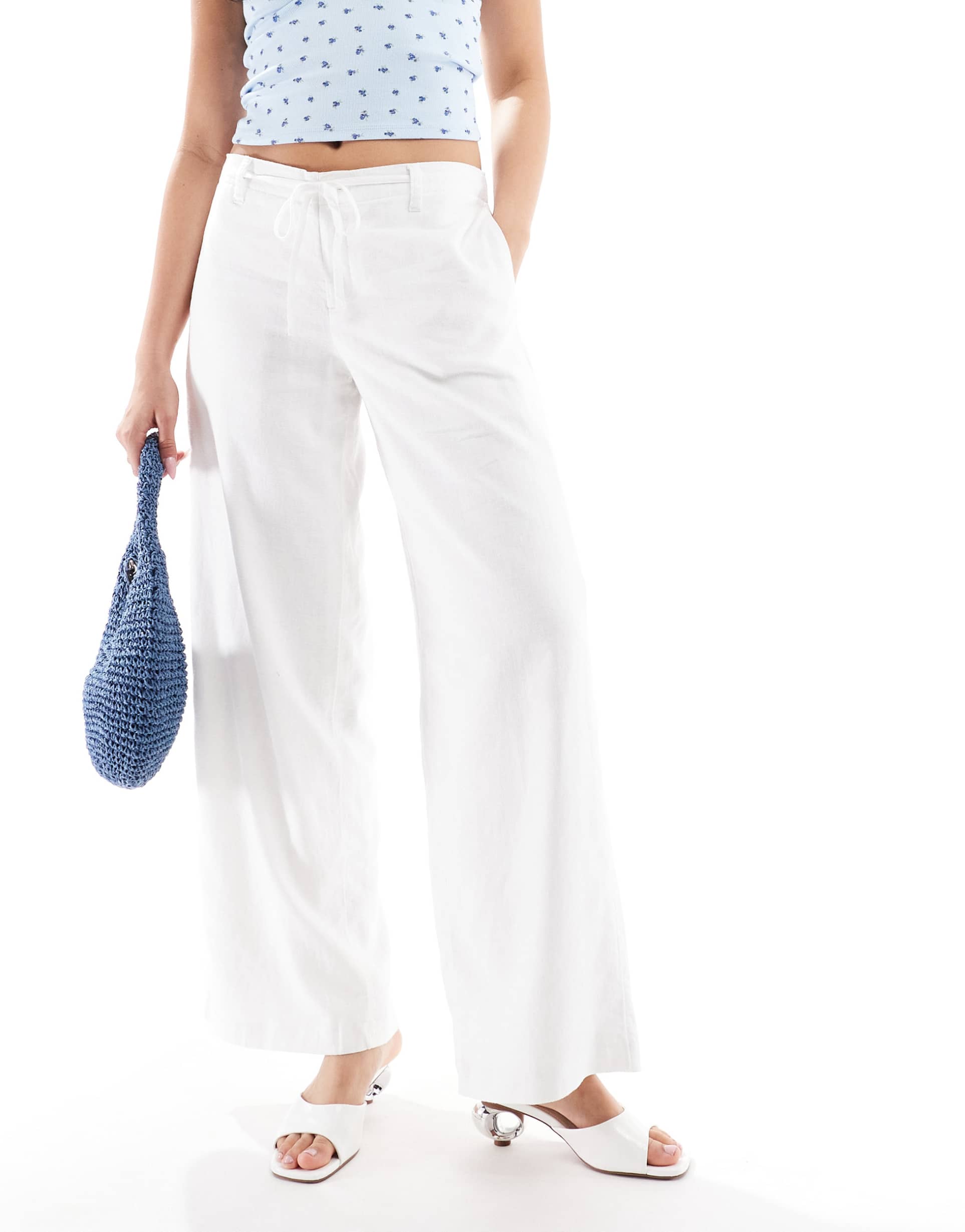 hollister low rise linen blend super baggy pants in white