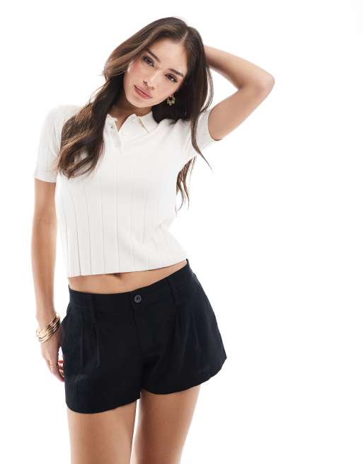 Hollister low rise linen look shorts in black