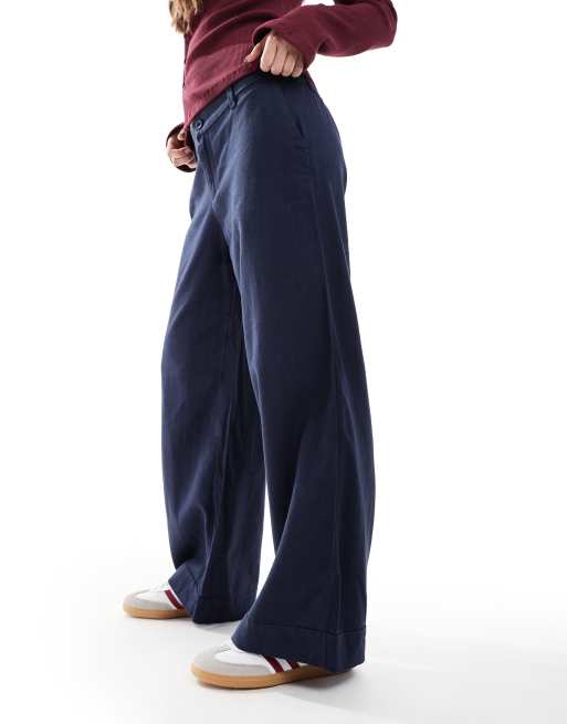 Hollister low rise linen look wide leg pants in navy