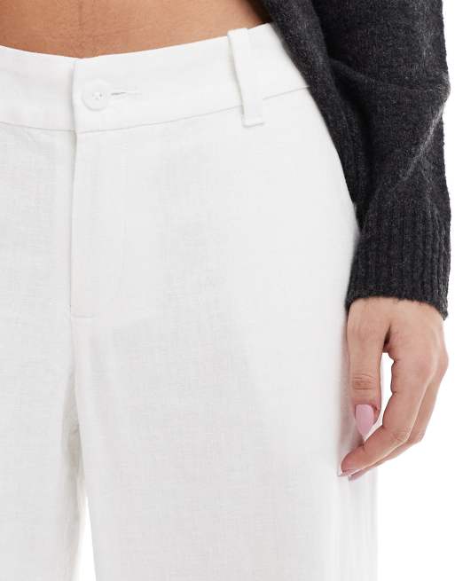 Hollister low rise linen look wide leg pants in white, 5 of 5
