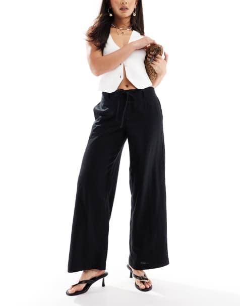 Hollister low rise linen mix super baggy pants in black - view 1