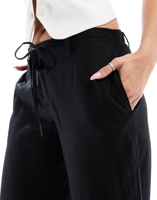 Hollister low rise linen mix super baggy pants in black