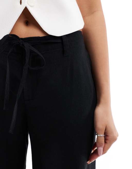 Hollister low rise linen mix super baggy pants in black