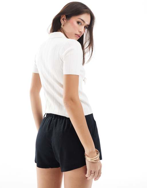 Hollister low rise linen short in black ASOS