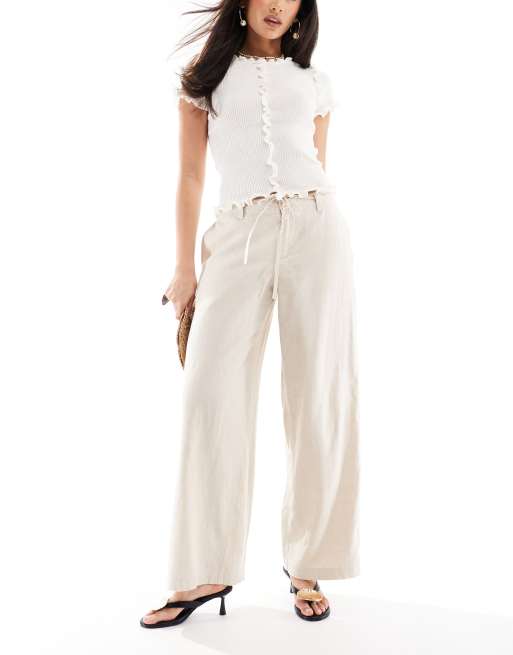 Hollister low rise linen super baggy pants in oatmeal
