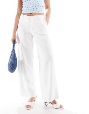 Hollister Hollister low rise linen super baggy trousers in white