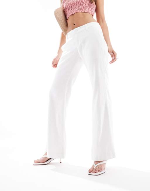 Hollister low rise linen tailored baggy flare pants in white