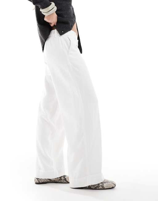 Hollister low rise linen wide leg trouser in white, 4 of 5