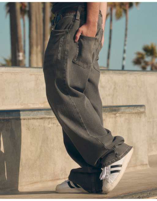 Hollister Low-rise logo graphic baggy jeans in washed black