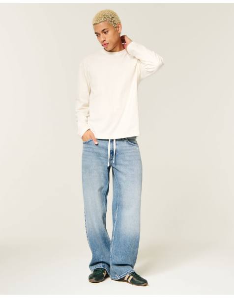 Hollister Low-rise medium wash drawstring waist baggy jeans in medium - view 1