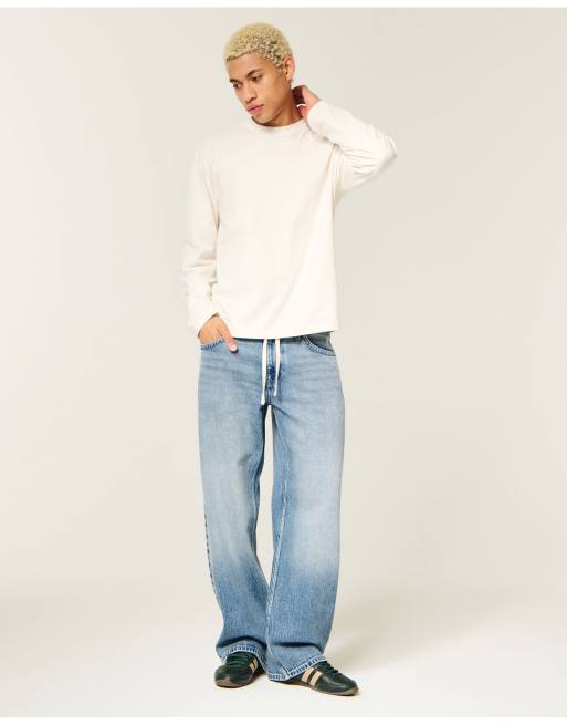 Hollister Low-rise medium wash drawstring waist baggy jeans in medium