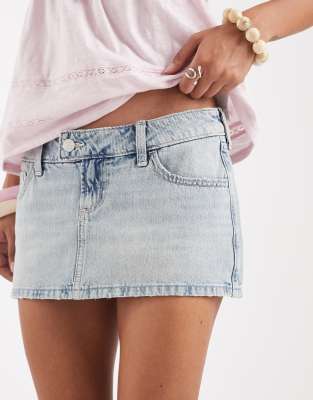 Hollister Low Rise Mini Denim Skort In Blue