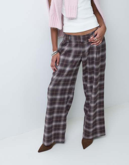 Hollister low rise tailored pant in navy and burgundy plaid, 2 of 5