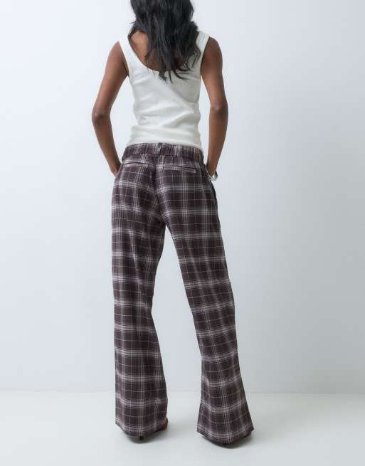 Hollister low rise tailored pant in navy and burgundy plaid, 3 of 5