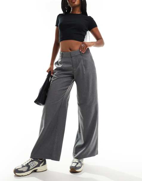 Hollister low rise tailored wide leg trouser in grey - view 1