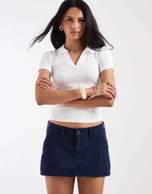 Hollister Low Rise Twill Mini Skirt In Blue