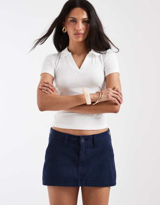 Hollister low rise twill mini skirt in navy