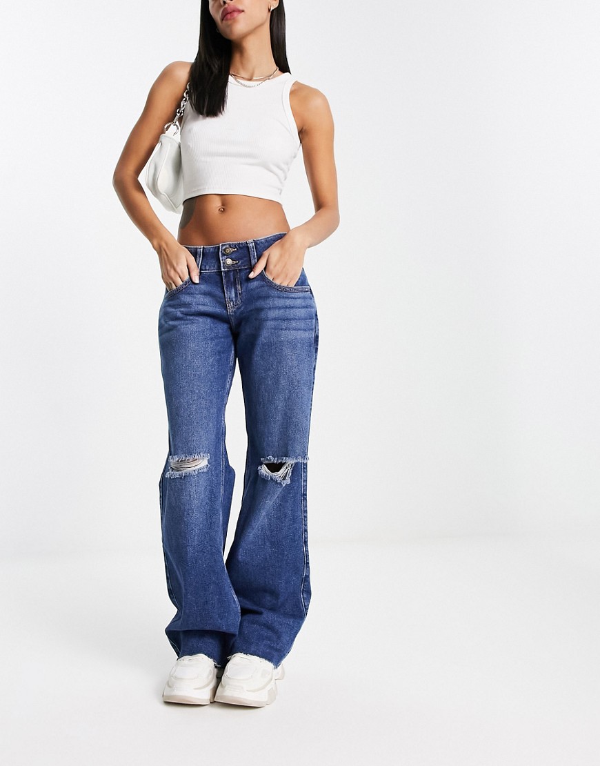 Hollister low rise vintage baggy jean in mid wash blue