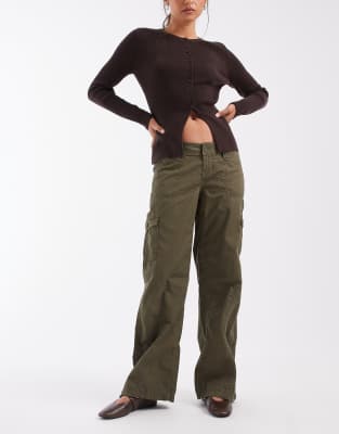 Hollister Low Rise Wide Leg Adjustable Waist Pants In Brown