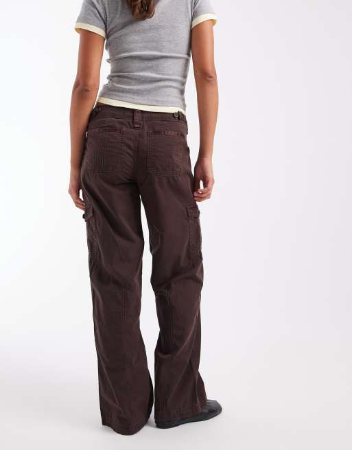 Hollister low rise wide leg adjustable waist trousers in brown, 2 of 5