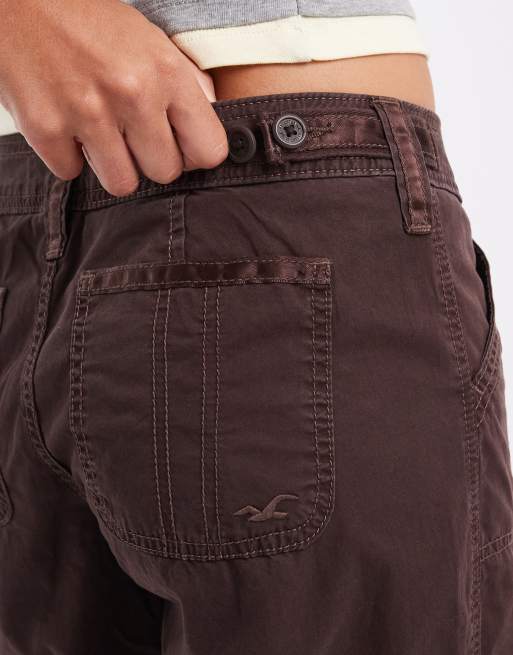 Hollister low rise wide leg adjustable waist trousers in brown, 3 of 5