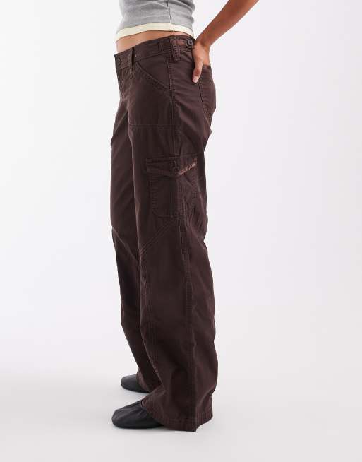 Hollister low rise wide leg adjustable waist trousers in brown, 4 of 5