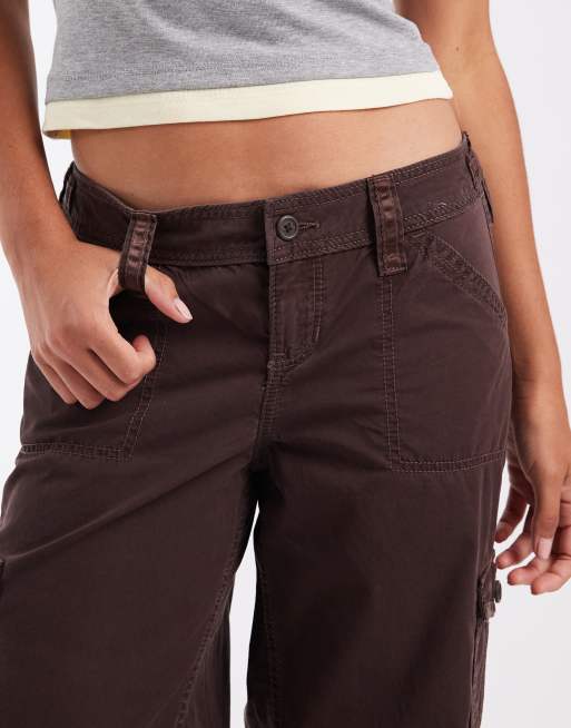 Hollister low rise wide leg adjustable waist trousers in brown, 5 of 5