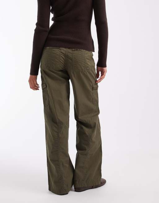 Hollister low rise wide leg adjustable waist trousers in khaki, 3 of 5