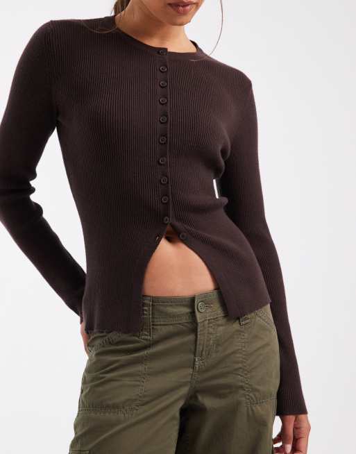 Hollister low rise wide leg adjustable waist trousers in khaki, 4 of 5