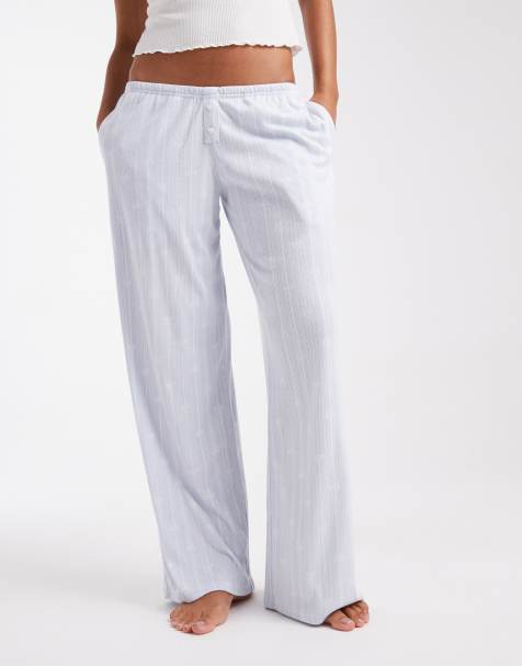 Hollister low rise wide leg pointelle pajama bottoms in gray bow - view 1