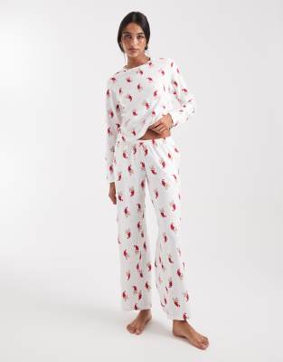 Hollister low rise wide leg pyjama bottoms co-ord in white stocking