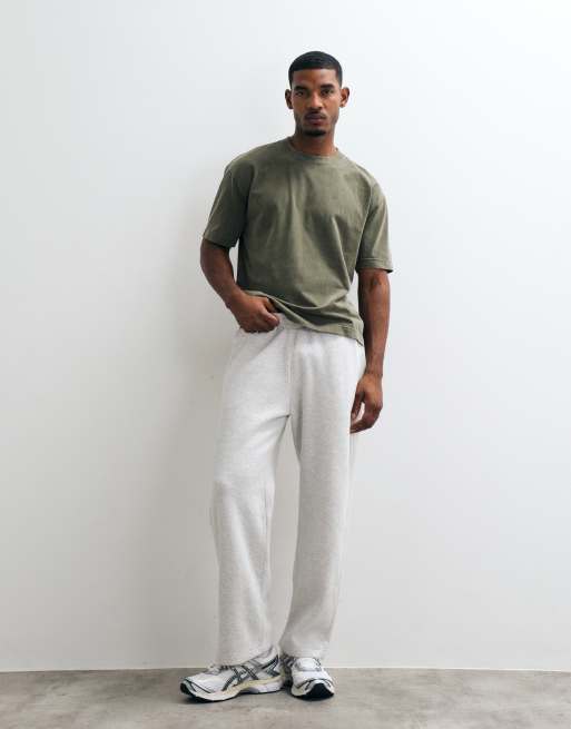 Hollister low waist open cuff baggy trackies in light grey, 1 of 5