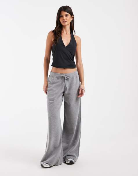 Hollister low waist wide leg joggers in grey - view 1