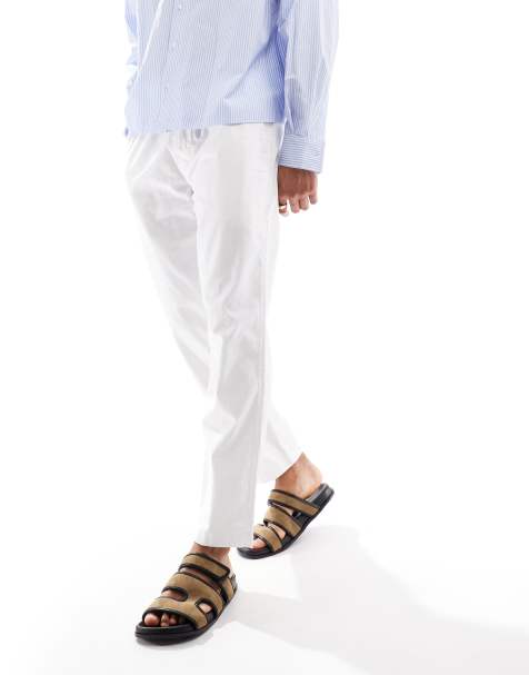 Hollister loose linen pull on trouser in white stripe