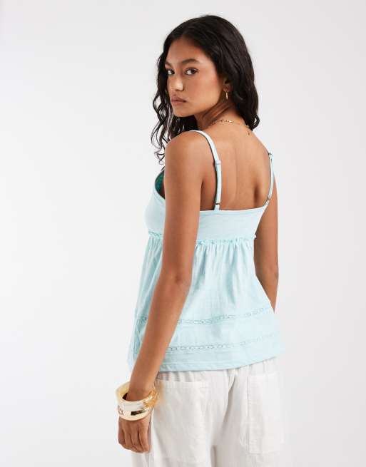 Hollister - Lyseblå babydoll-top med cami-stropper og bindebånd foran, 4 af 4