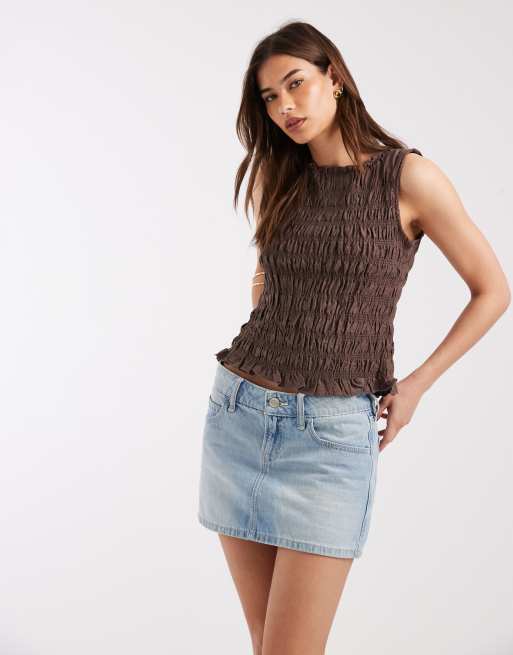 Hollister - Lyseblå forvasket mini-skort i denim i y2k-stil, 1 af 5
