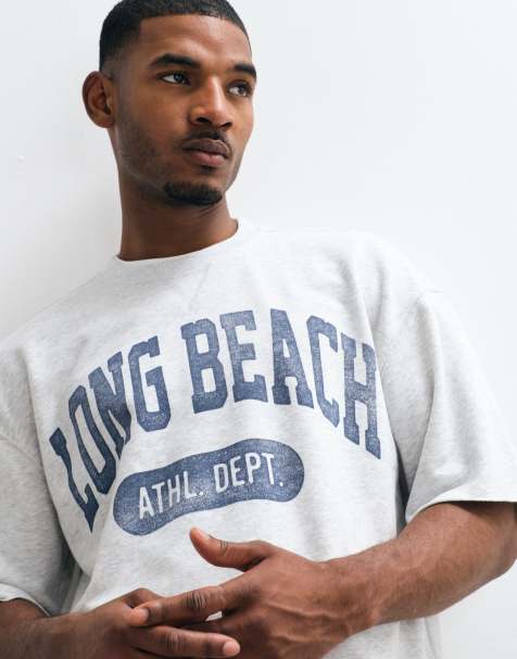 Hollister - Lysegrå oversized T-shirt med sportsgrafik foran - view 1