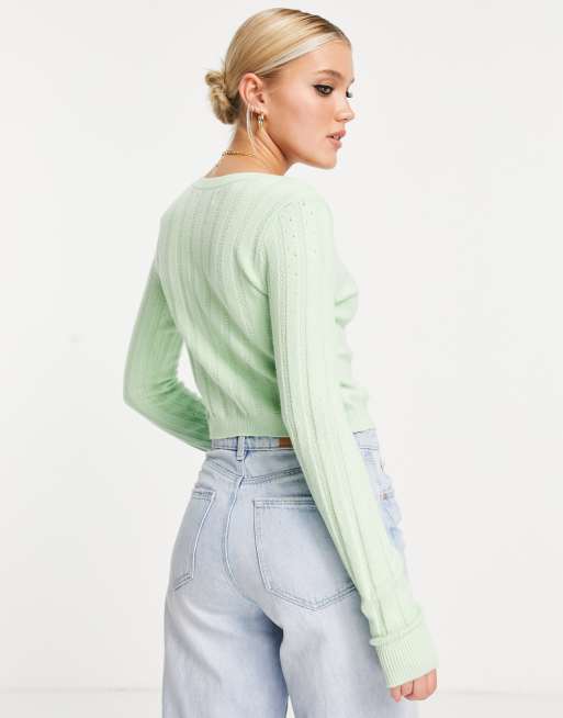 Hollister - Lysegrøn ribstrikket cardigan, 2 af 4