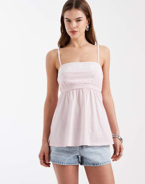 Hollister - Lyserød babydoll-top med camistropper og blondekant - view 1