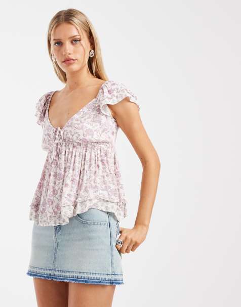 Hollister - Lyserød babydoll-top med tørklædedesign og blomstermønster i boho-stil - view 1