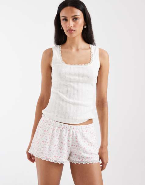 Hollister - Lyserøde mini-pyjamasshorts med boksershortsstil og småblomstret print - view 1