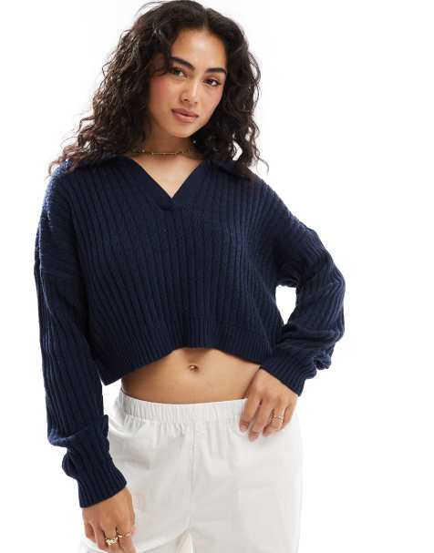 Hollister - Maglione a maniche lunghe blu navy con colletto stile polo - view 1